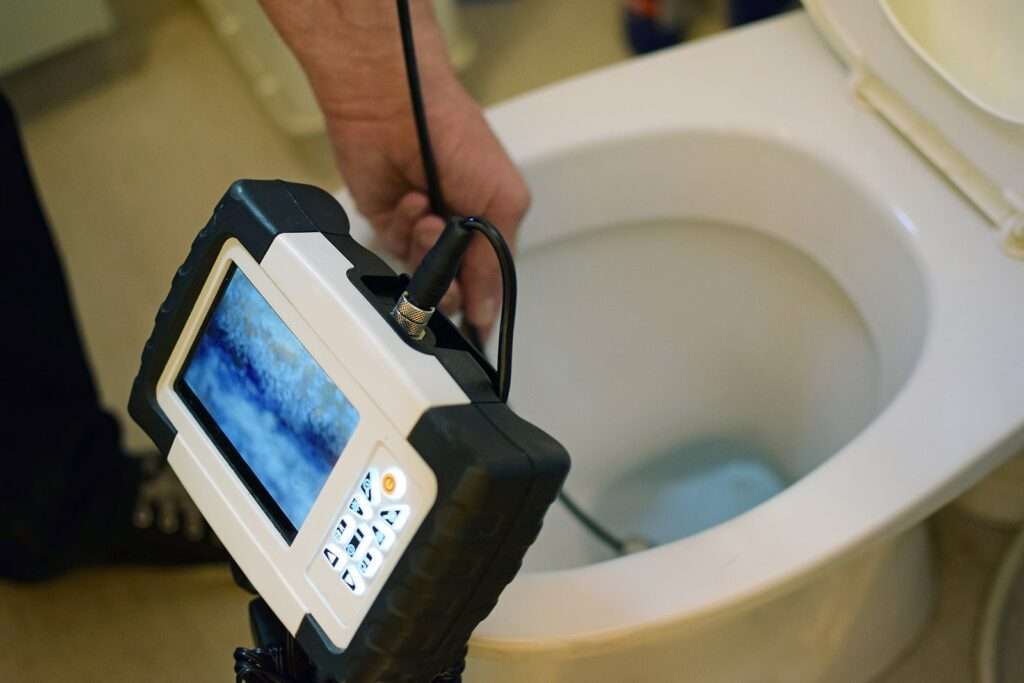 Preparing to clear a clogged drain by inspecting a clogged toilet in Oklahoma City, Oklahoma.